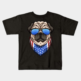 American pug dog with glasses Kids T-Shirt